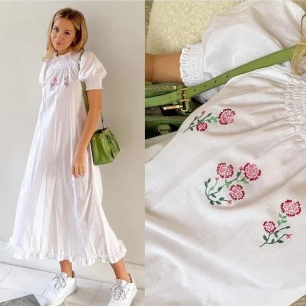 Hill House White Dress with Floral Embroidery
